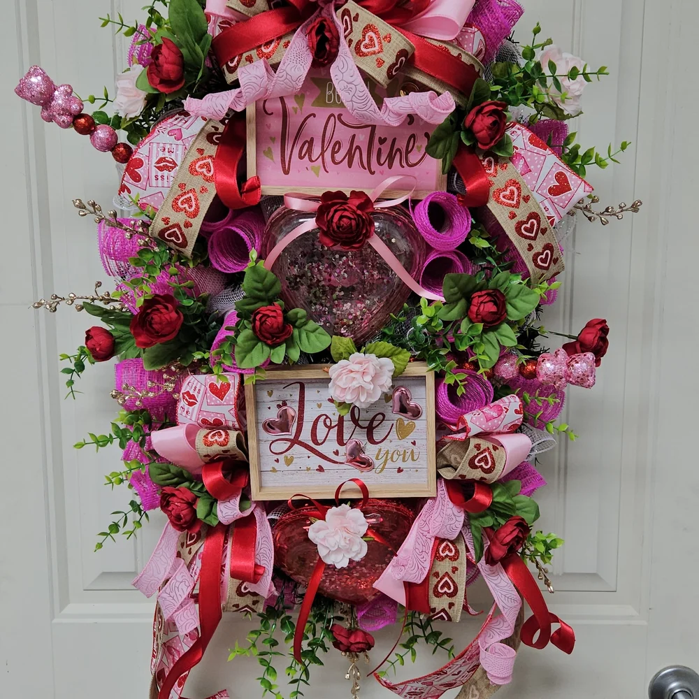 Valentine's Day Wreath with Red and Pink Accents